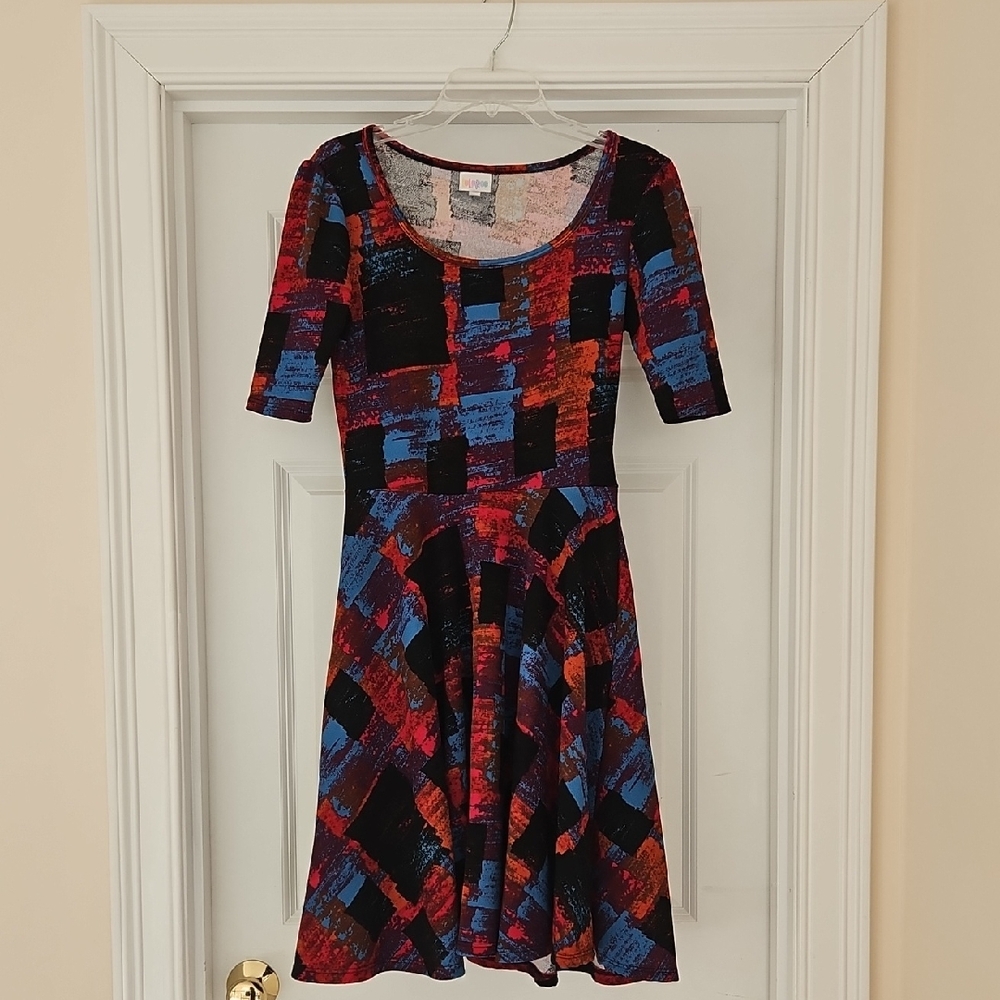 LuLaRoe Red and Blue Abstract Mini Dress